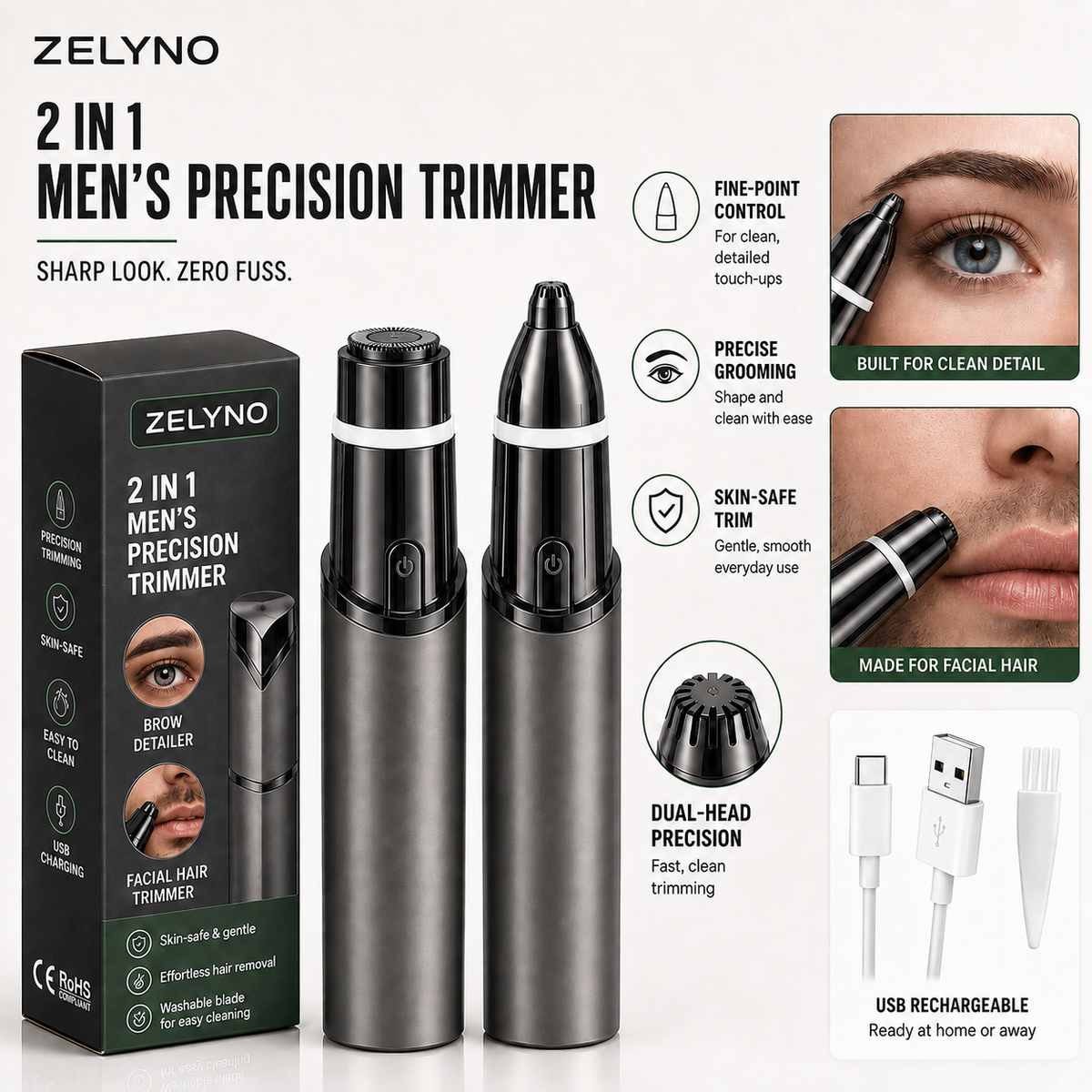 Zelyno 2-in-1 Precision Grooming Trimmer